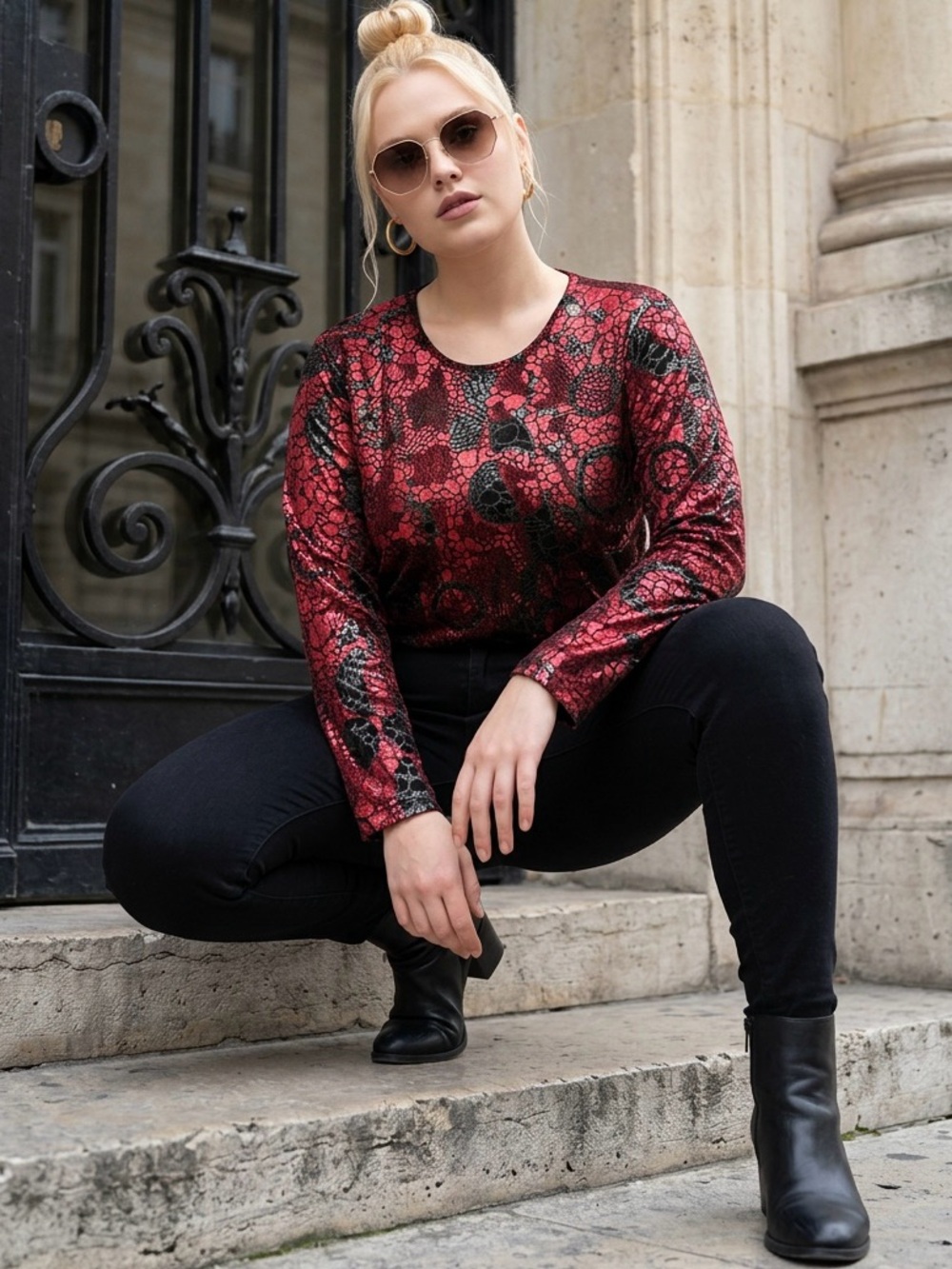 Burnout Top Red Velvet Black Lace Semi Sheer Whimsigoth Witchy